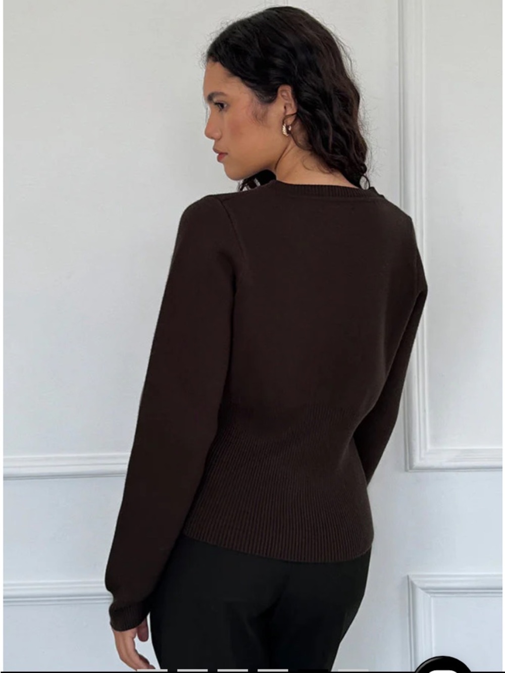 Motel Subra Long Sleeve Ribbed Hem Cardigan in Bitter Chocolate Size XS NWT - Picture 4 of 12